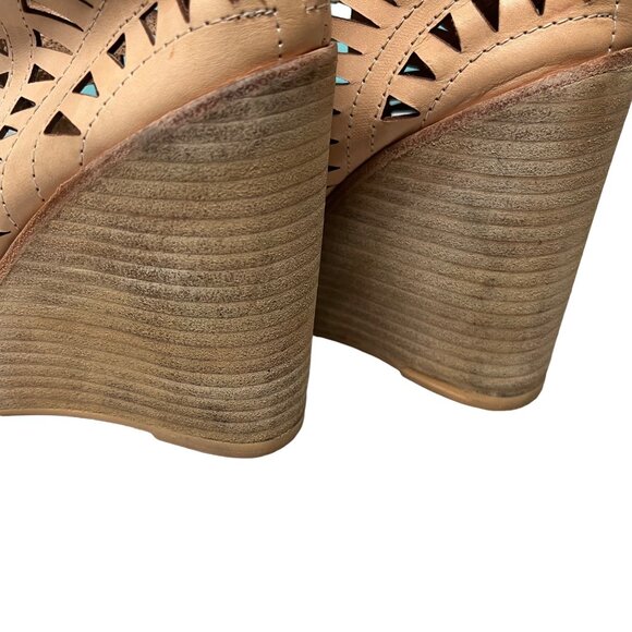 Jeffrey Campbell SIZE 8.5 Cordillo Perforated Tan Leather Tie Bootie Heels Sanda - Picture 9 of 12